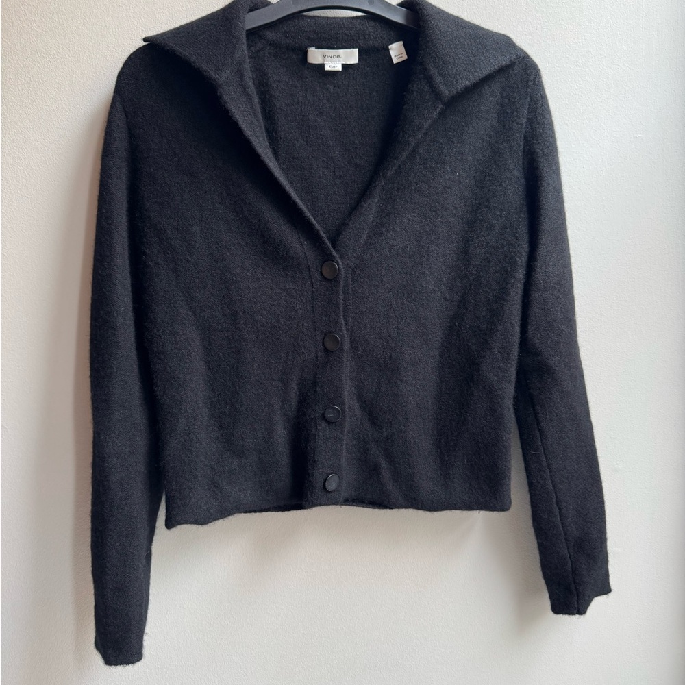 Vince Collared Cropped Black Sweater